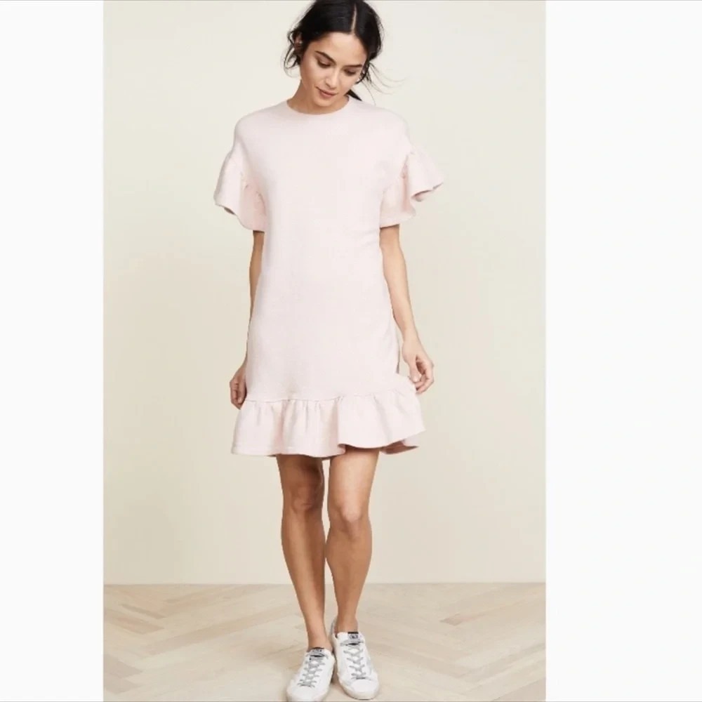 Ulla Johnson Tillie Pink Sweatshirt Ruffle Trim Dress Size Large